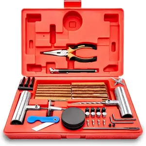 77-Piece Heavy Duty Tire Repair Kit - Plug-and-Patch Puncture Fix Set for Cars, Off-Road Vehicles - Durable Steel Tools, Portable Storage Containers, Carry Case, Roadside Emergency Ready