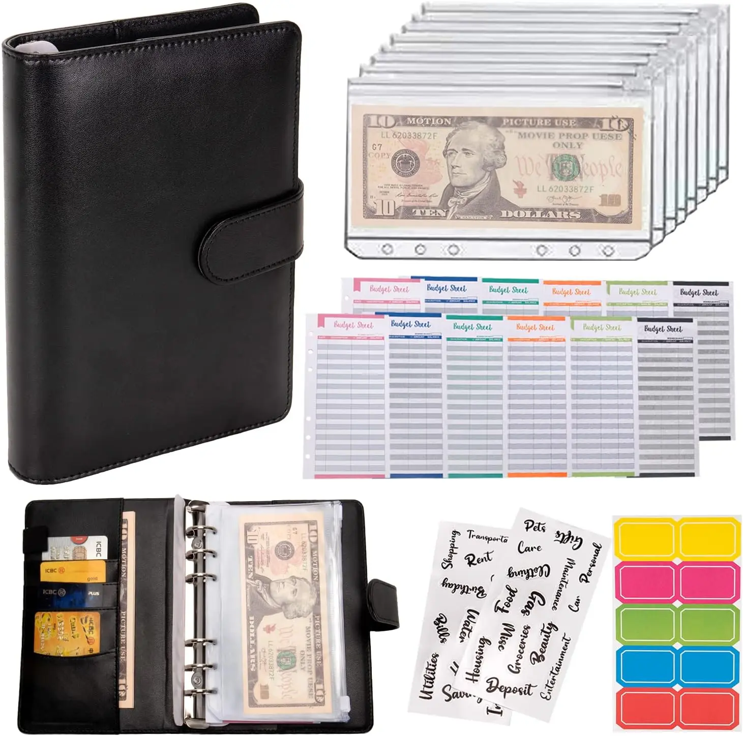 Summer Spring Gift Budget Binder Cash Envelopes A6 Money Saving Binder with Zipper envelopes (Black) Summer Spring Gift Budget Binder Cash Envelopes A6 Money Saving Binder with Zipper envelopes (Black)