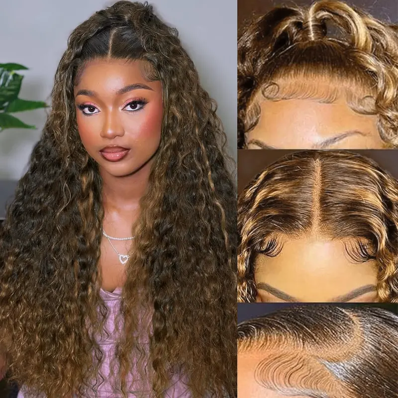 [$115 for 30 inch] Highlight Ombre Lace Front Wig Human Hair 13x6 Transparent Honey Blonde 4/27 Deep Wave Lace Frontal Wigs Human Hair Pre-plucked