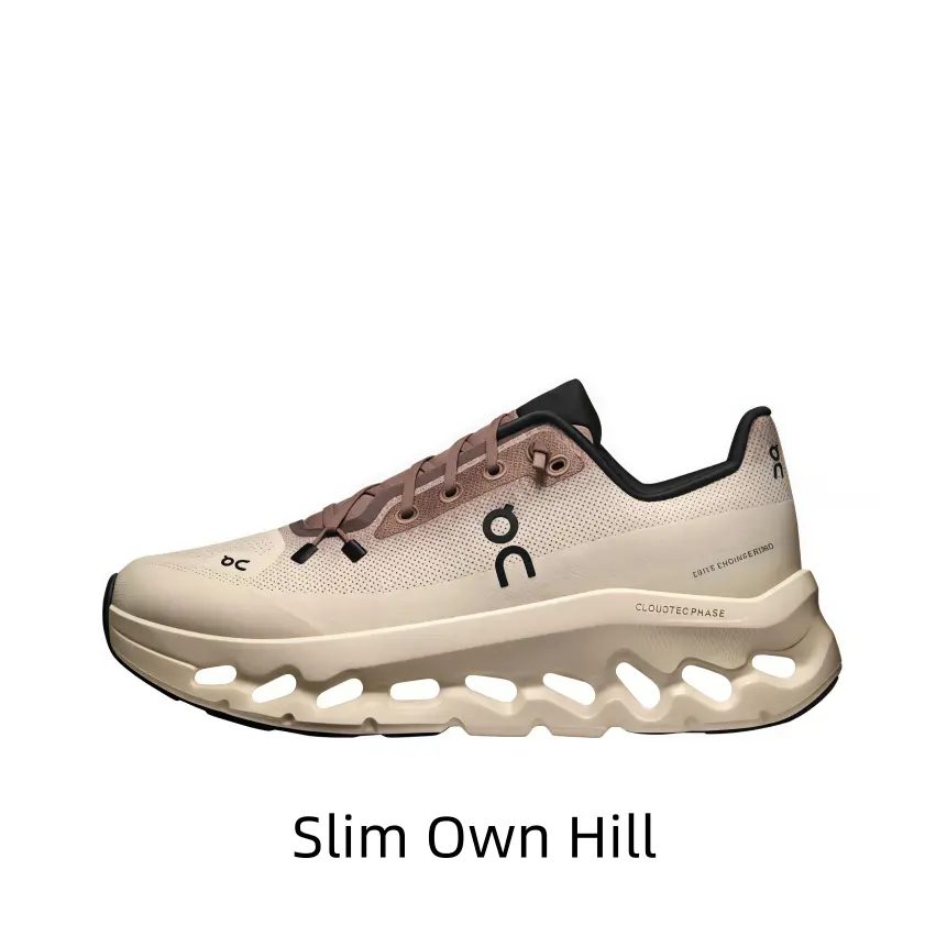 Cream Apricot Gradient Pink Brown Mesh Running Shoes Black Collar Trim Black Side Logo Wavy Multi-Hole Hollow Cushion Midsole Matching Thick Platform Sole Lace Up Shock Absorbing Unisex Athletic Sneakers