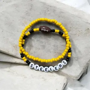 Steelers Beaded Bracelet Set - Yellow & Black Beads with "Steelers" Letter Beads - Perfect for Fans