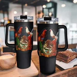 Mexican Rooster & Emblem Pattern Stainless Steel Tumbler, 20 40oz Tumbler Mexican Culture enthusiasts and as a national symbol gift for Men Women