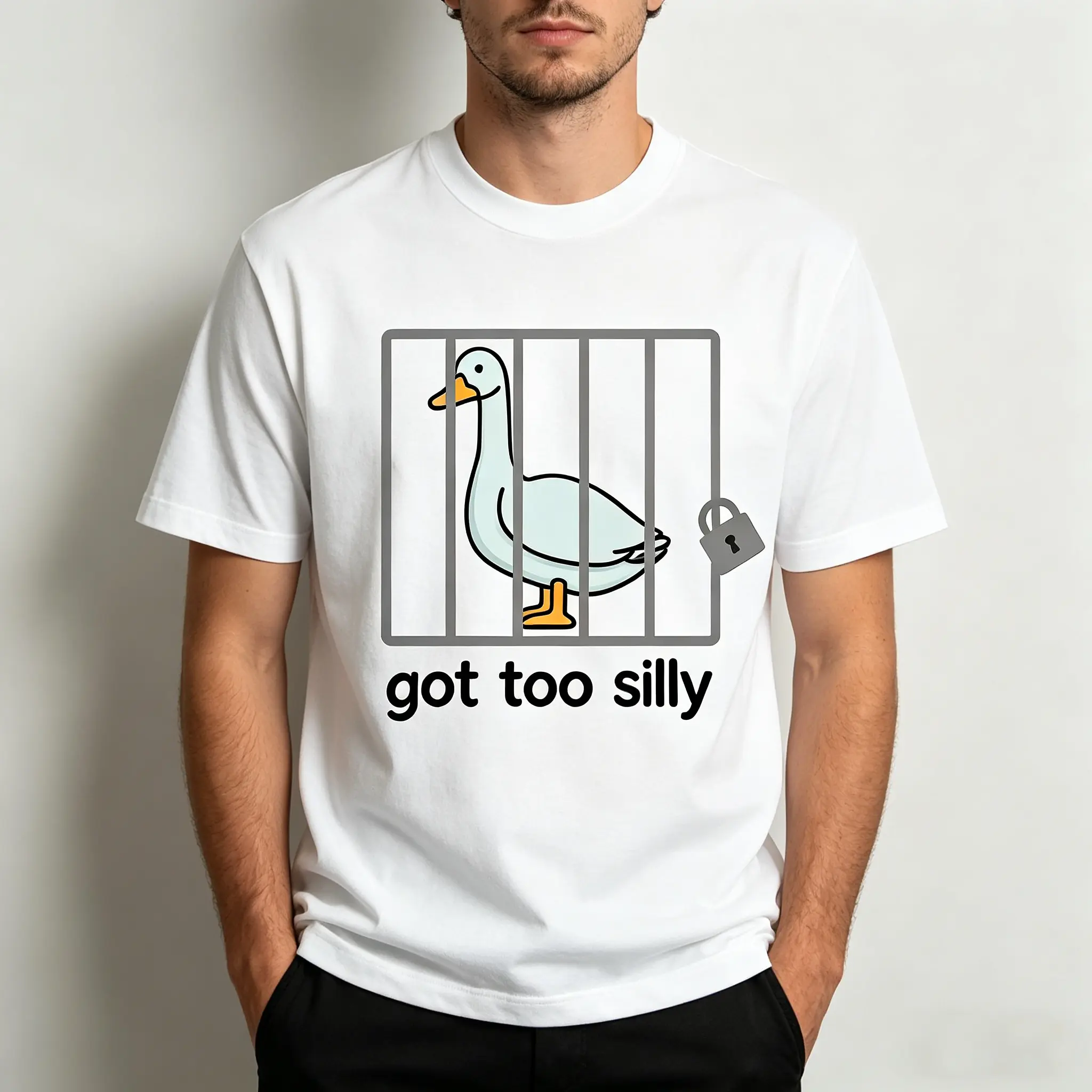 Unisex Cotton Funny Graphic Shortsleeve Round Neck T-Shirt - Silly Goose "Got Too Silly" Sporty Top, Casual Streetwear, Versatile Sports & Outdoor Gift Option (Funny Shirts, Tshirt), Sporty Sports Tops