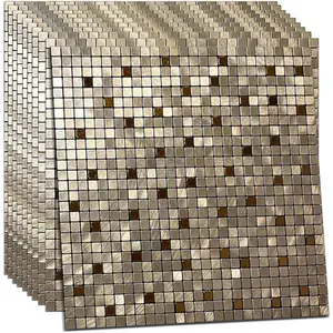 10- Peel and Stick Backsplash for Kitchen   Wall Sticker Panel Self-Adhesive Metal Mosaic Tile (11.41"x11.41" Bronze)