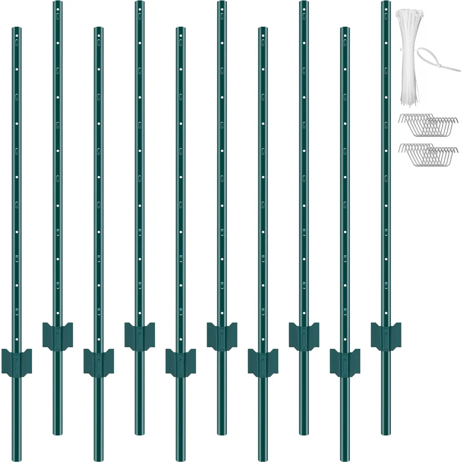 【summerfinds】VEVOR 4 Feet Fence Post, 10 Pack T-Post Heavy Duty Metal Fence Posts, Sturdy Steel Fence Stakes for Garden Yard, Lawn, Farms and Outdoor Wire Fencing, Green