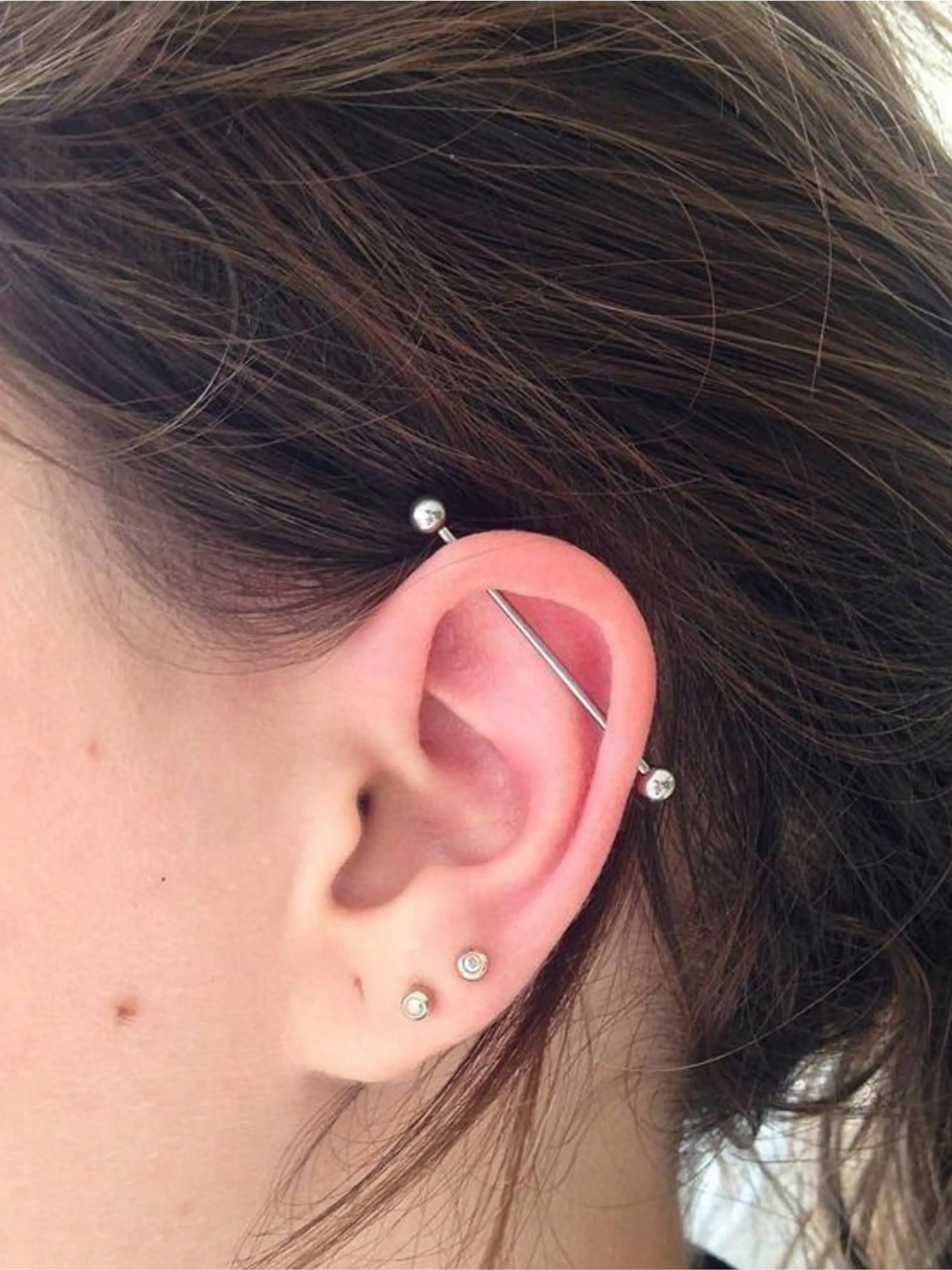 1pc Funky Stainless Steel Spiked Industrial Barbell For Women Men For Daily Decoration, Body Piercing Jewelry, 32/35/38mm Industrial Piercing Jewelry Cartilage Earring Helix Conch Tragus Iindustrial Bar, Rook Piercing Jewelry