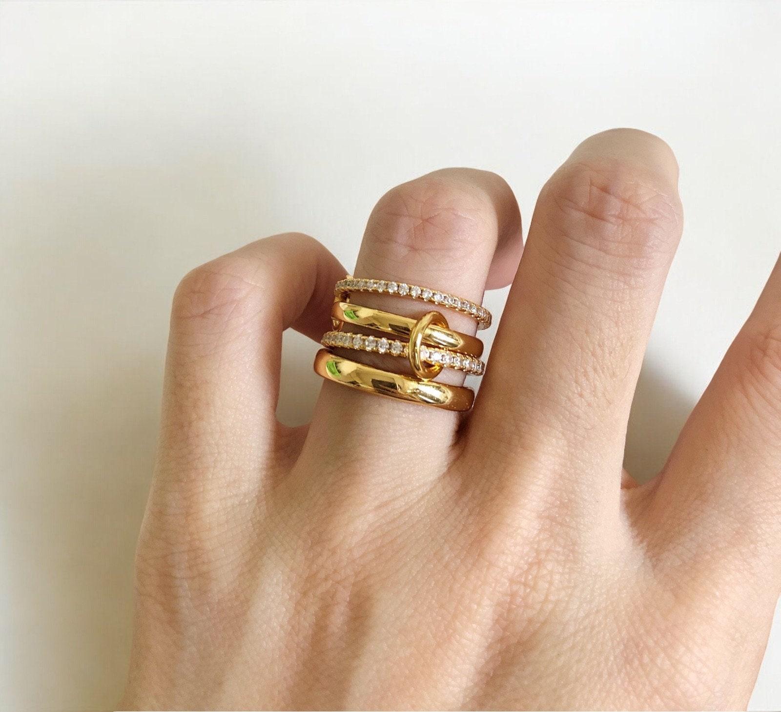 Gold Interlocked Stackable Rings for Women - Statement MultiRing Mixed Metals Stack - Cubic Zirconia Two-Toned StackingJewelry