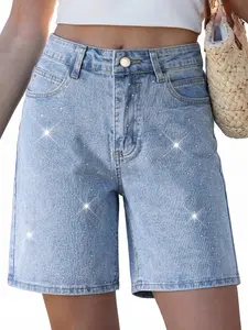Women's High-Waisted Denim Capri Pants, Slim Fit Cropped Jeans, Summer Fashion 2026, Button Fly Closure, Casual Style, Womenswear, Bottom