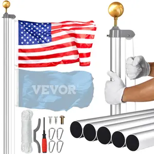 VEVOR 20FT Sectional Flag pole Kit,  Heavy Duty Aluminum Alloy in Ground Flag poles for Outside, 3 Display Modes Flagpole with 3x5 American Flag, Professional Accessories, Silver Banners Lightweight