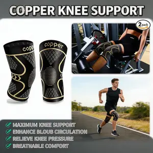 Premium Copper Knee Brace 2 Pack, Medical Grade Compression Sleeves for Arthritis, Knee Pain Relief and Active Sports Support