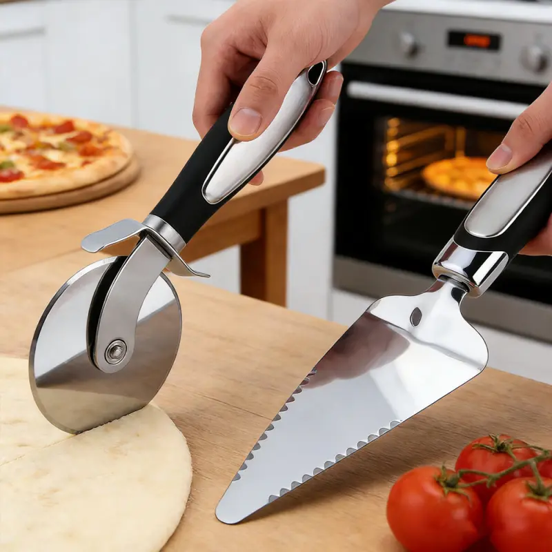 2pcs High-End Kitchenware Kitchen Pizza Cutter Wheel Set & Spatula, Ultra-Sharp Stainless Steel, Non-Slip Soft Handle, Multifunctional for Pizza Dough Pastries, Dishwasher Safe
