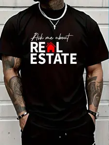100% Cotton Real Estate Agent Funny Realtors Ask Me About Real Estate T-Shirt Women's Men's Graphic Tee Crew Neck summer vacation Tops