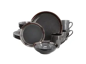 Gibson Elite Priya 16 Piece Stoneware Reactive Glaze Dinnerware Set in Grey