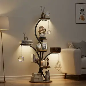 8 Tier LED Lighted Corner Shelf, Tree-Shaped Storage Organizer & Bookshelf, Decorative Display Rack for Living Room Home Decor summerwins