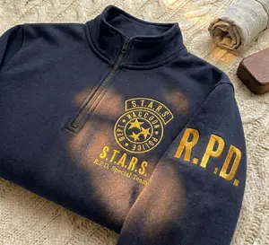 Women's Resident Evil STARS Quarter-Zip Long Sleeve Pullover Top - Raccoon City Police RPD Embroidered Casual Tactical Streetwear, Gamer Gift Sweatshirt