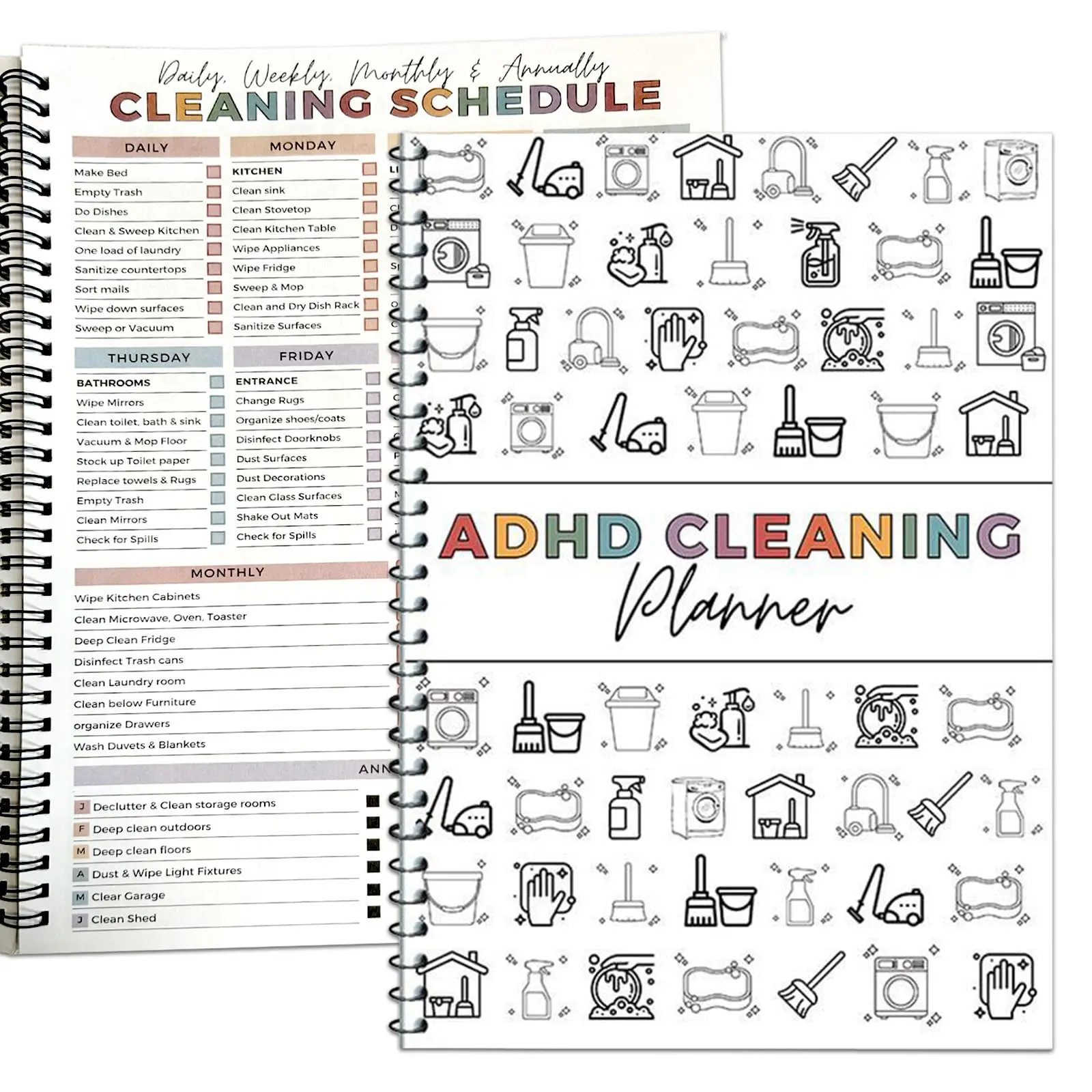 ADHD Cleaning Planner, Simple Cleaning Checklist Notebook, Daily Weekly Monthly Home Chore Planner, Household Organization Schedule, Cleaning Routine Tracker for Home Management
