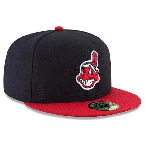 New Era Vintage Navy and Red Baseball Cap, Retro 90s Chief Indian Mascot Fitted Hat, Classic Cleveland Sport Fan Headwear