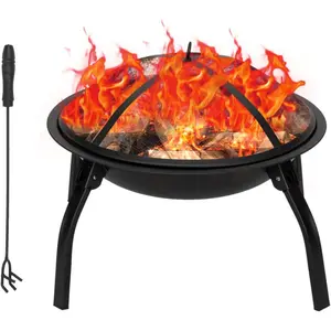 Outvita 22inch Fire Pit, Portable Wood Burning Firepit Lightweight BBQ Grill Firepit Bowl with Log Grate&Poker & Foldable Legs for Outside Barbecue Patio Picnic Party