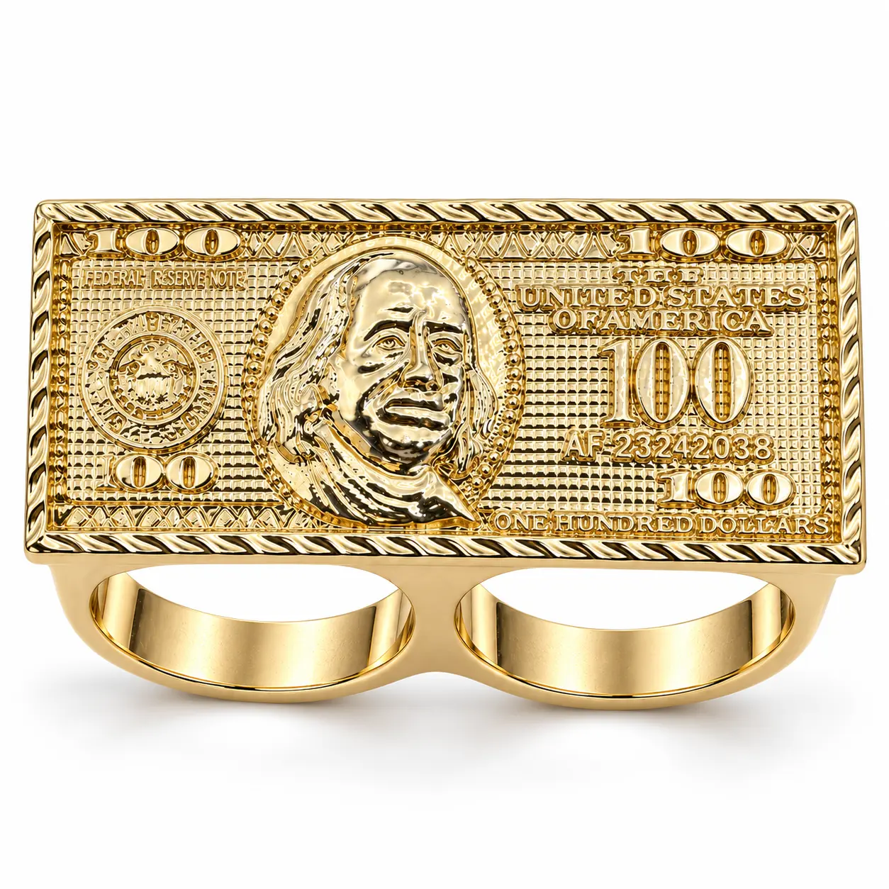 【Black Friday】Gift Box Version Bold Money Design Double-Finger Ring - Unique Chunky Gold Jewelry Ring, Men's Jewelry, Hip-Hop Punk Statement Accessory for Daily Wear, Parties, Best Gift Choice