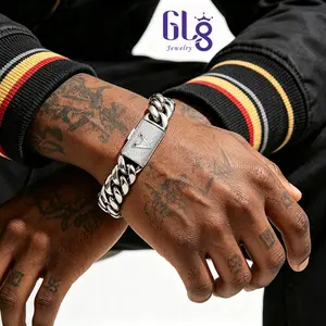 Silver Stainless Steel Cuban Link Bracelet for Men, 14mm Heavy Chain with A-Z Initial Letter Clasp,14mm width, 7.5/8.5 inches length Gothic Punk Hip Hop Style, Personalized Modern Jewelry Gift for Him