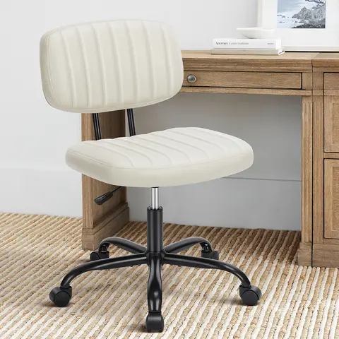 Furnest Modern Ergonomic Computer Office Chair - Armless PU Leather Compact Chair, High-Density Foam, 17.71"-21.45" Adjustable Height, Swivel Rolling, Sturdy, Supportive Sitting, for Small Spaces WFH Setup