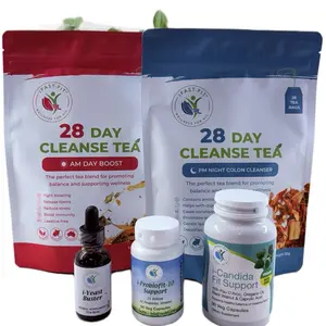 IFastFit Unisex Candida Gut Support with AM Tea for Cleanse Support and PM Tea for Colon Cleanse Bundle Kit - Herbal Formula for Wellbeing - Beverage Supplement Dietary Edible