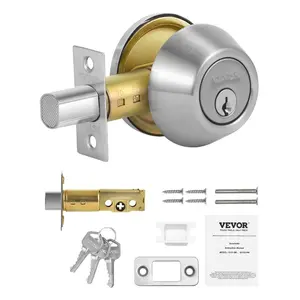 VEVOR Deadbolt Lock, Round Single Cylinder Dead Bolt, Keyed 1 Side, Fits Standard Size Interior and Exterior Doors, Full Metal, with 3 Keys, for Front Entry Door Residential Security, Satin NickelVEVOR Super Brand Day