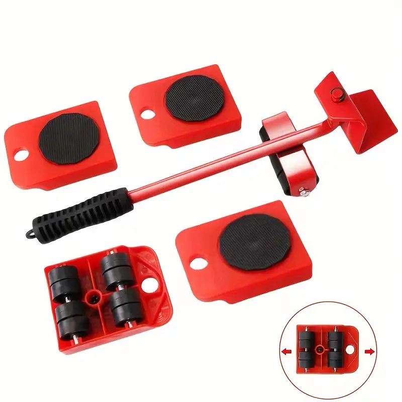 Heavy-Duty Furniture Lifter & 360° Moving Roller Kit, Adjustable Sliders 3.7"x2.95", Carbon Steel Frame with Plastic Rollers for Sofa, Bed & Cabinet Rearrangement
