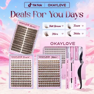 OKAYLOVE Brown Lash Clusters Kit with Long-lasting Lash Bond and Seal,Tweezers and Remover for DIY Eyelash at Home for Natural Makeup Girl Gifts