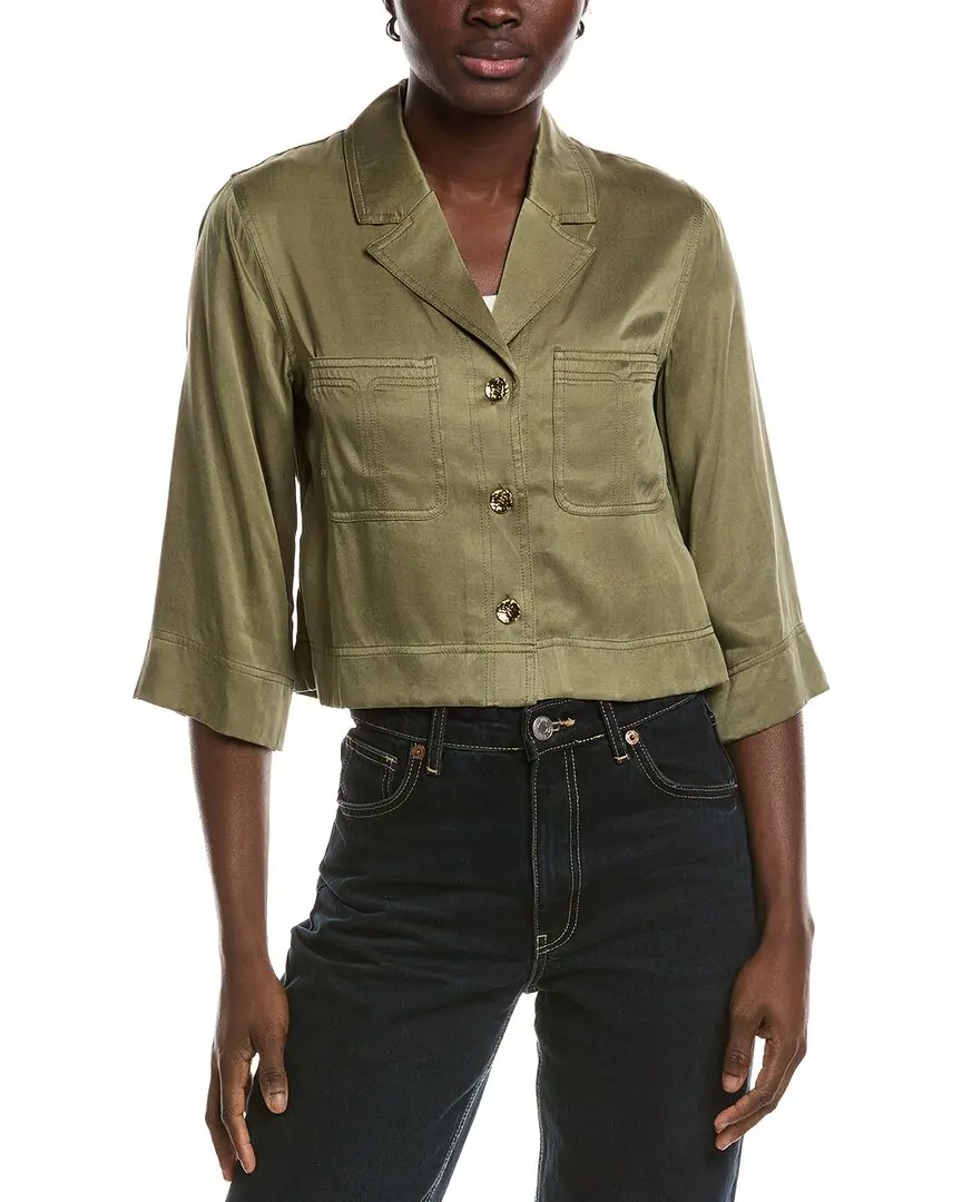 GANNI Washed Satin Crop Shirt
