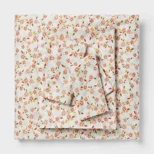 Full Cotton Blend Sateen Sheet Set Pink Floral - Room Essentials