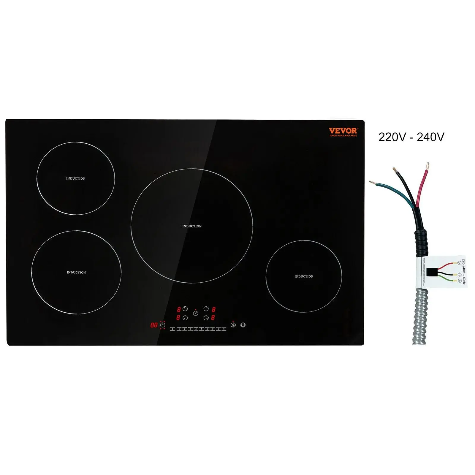 【Summerfinds】VEVOR 36 in Induction Stove Top, 5-Burner Built-in Electric Cooktop with 9200W Max, Multi-Level Heat, LED Touch Display, Child Lock & Over-Temperature Protection, Led Display