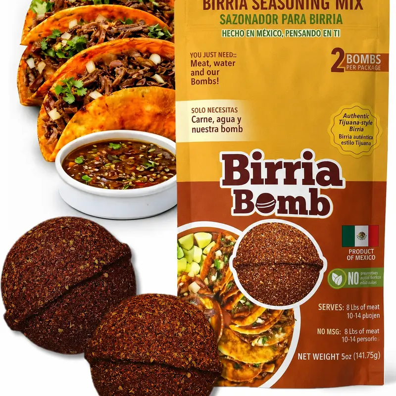 Birria Bombs 2-Pack | Authentic Mexican Seasoning | Birria Bomb Balls for Tacos, Stews, Quesabirrias, Nachos, Burritos | Spice Mix for Slow