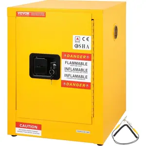 VEVOR Safety 12 Gal, Cold-Rolled Steel Flammable Liquid Storage Cabinet, 16.9 x 16.9 x 22 in Explosion Proof with 1 Adjustable Shelf 1 Door for Commercial Industrial Use, Yellow, SS-559