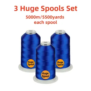 3 Spools 5000m Polyester Machine Embroidery Thread, 40wt, 5500 Yards, Suitable for All Embroidery Machines, High-Quality Embroidery Supplies