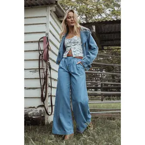 Rosalee Chambray Wide Leg Pant - Medium Denim