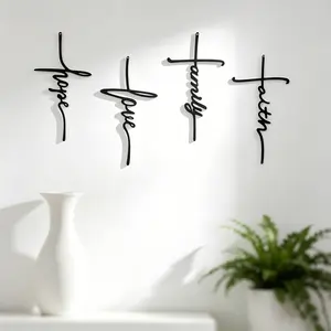 4pcs Wall Decoration, Love Faith Hope Family Cross Metal Wall Art Letter Metal Wall Sign, English Word Cross Plaque, Used for Living Room, Bedroom Interior and Exterior Decoration, Home Decoration