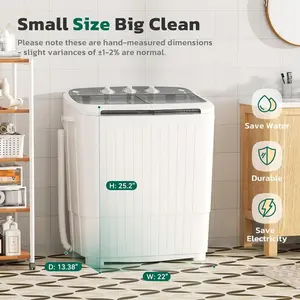 Portable Twin Tub 16 LBS Washing Machine, 9.6 LBS Washer Mini Compact Laundry Machine With 6.4 LBS Spinner, Semi-Automatic Twin Tub Washer With Drain Pump For Dorms, Apartments