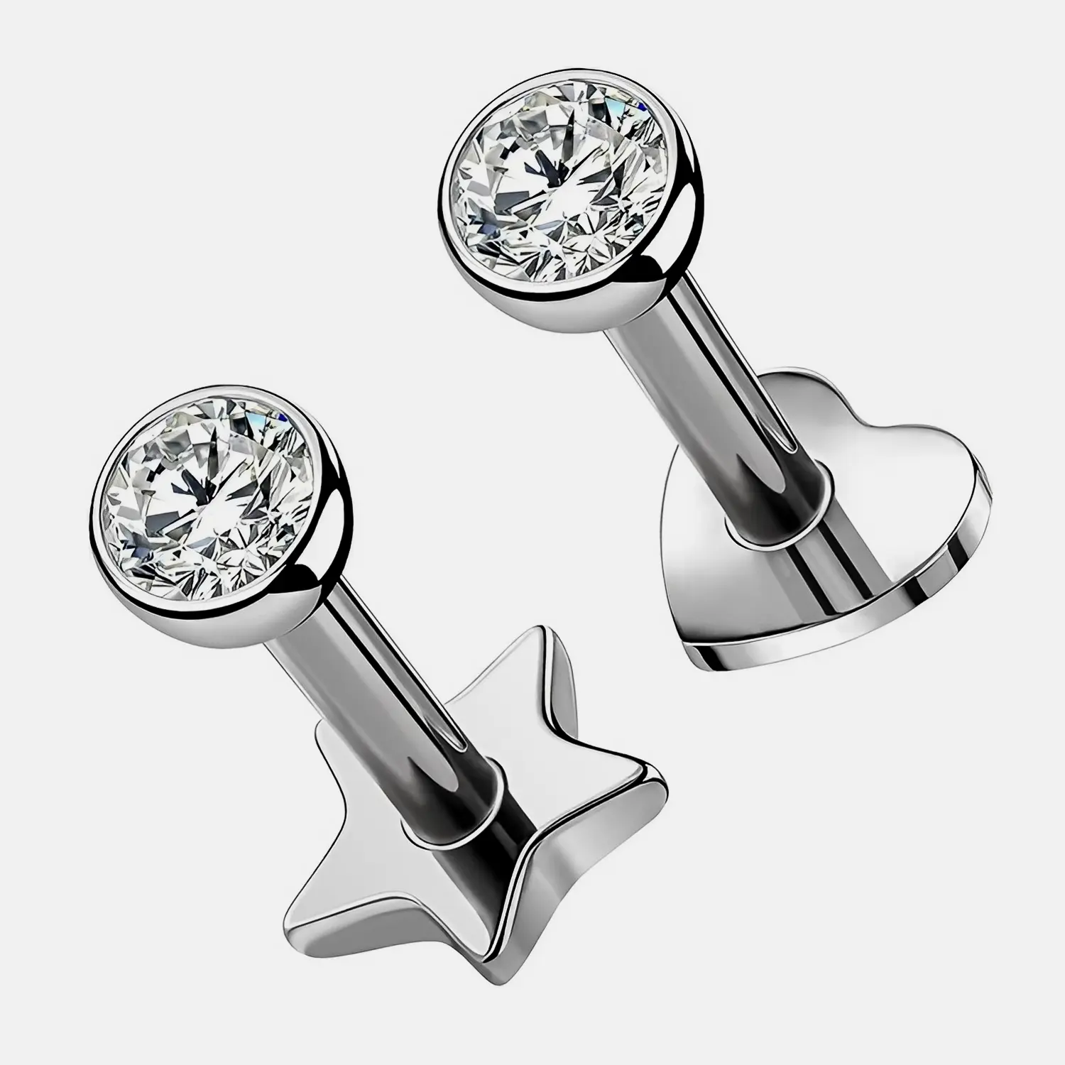 KUTLAN 16G/18G Titanium Stud Earrings Flat Back Star Heart Shape Tiny Gems Small Helix Cartilage Tragus Conch Lobe Labret Medusa Piercing Jewelry for Women Men,Design for Ears, Nose & More