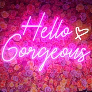 Hello Gorgeous Neon Sign Hello Beautiful Pink LED Neon Lights for Home Wedding Birthday Backdrop Bacelorette Party Wth Dimmable (5V,16.5X10.6inches)