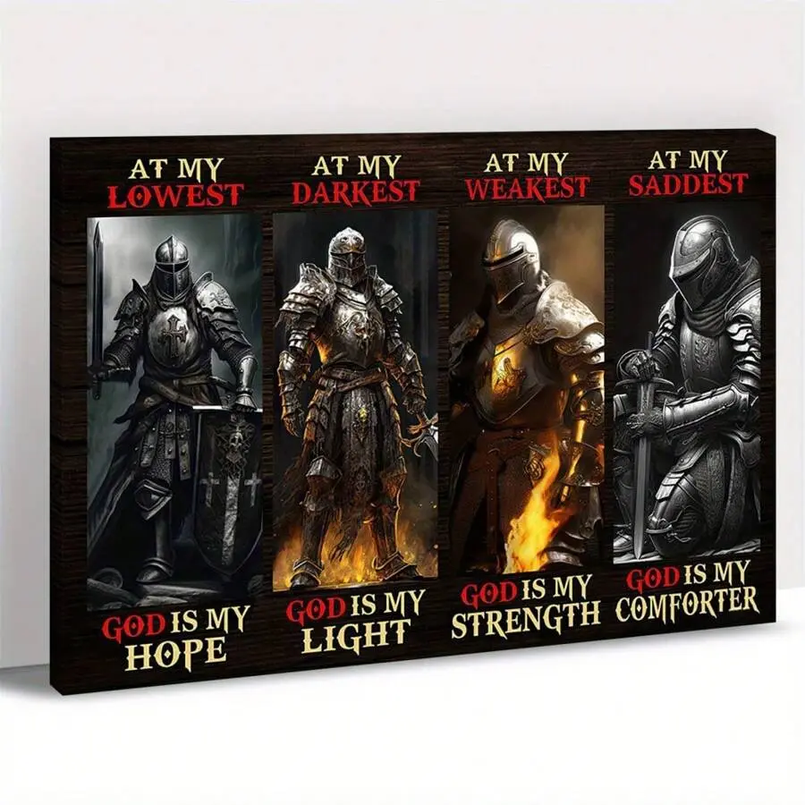 1pc Removable Waterproof Oil 1-Piece 40x60cm/16x24in Wooden Framed Armor Of God Canvas Framed Print - Lion Of Judah Wall Art, Vibrant Men's Warrior Prayer Poster, Roman Soldier Armor for Christian Decor, Letter, One-Piece