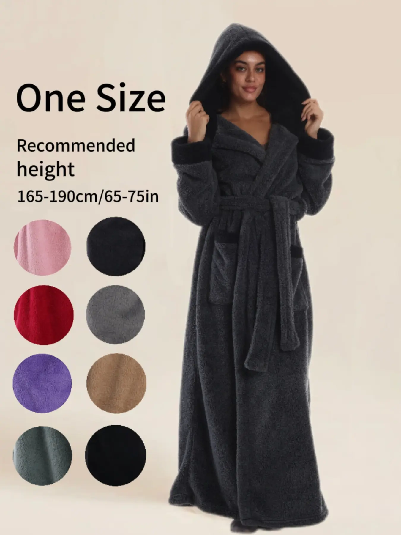 Luxurious Midnight Hooded Bathrobe, Elegant Waist Belt & Large Pockets, Unisex, Soft & Thick, Nightwear, Home Essential