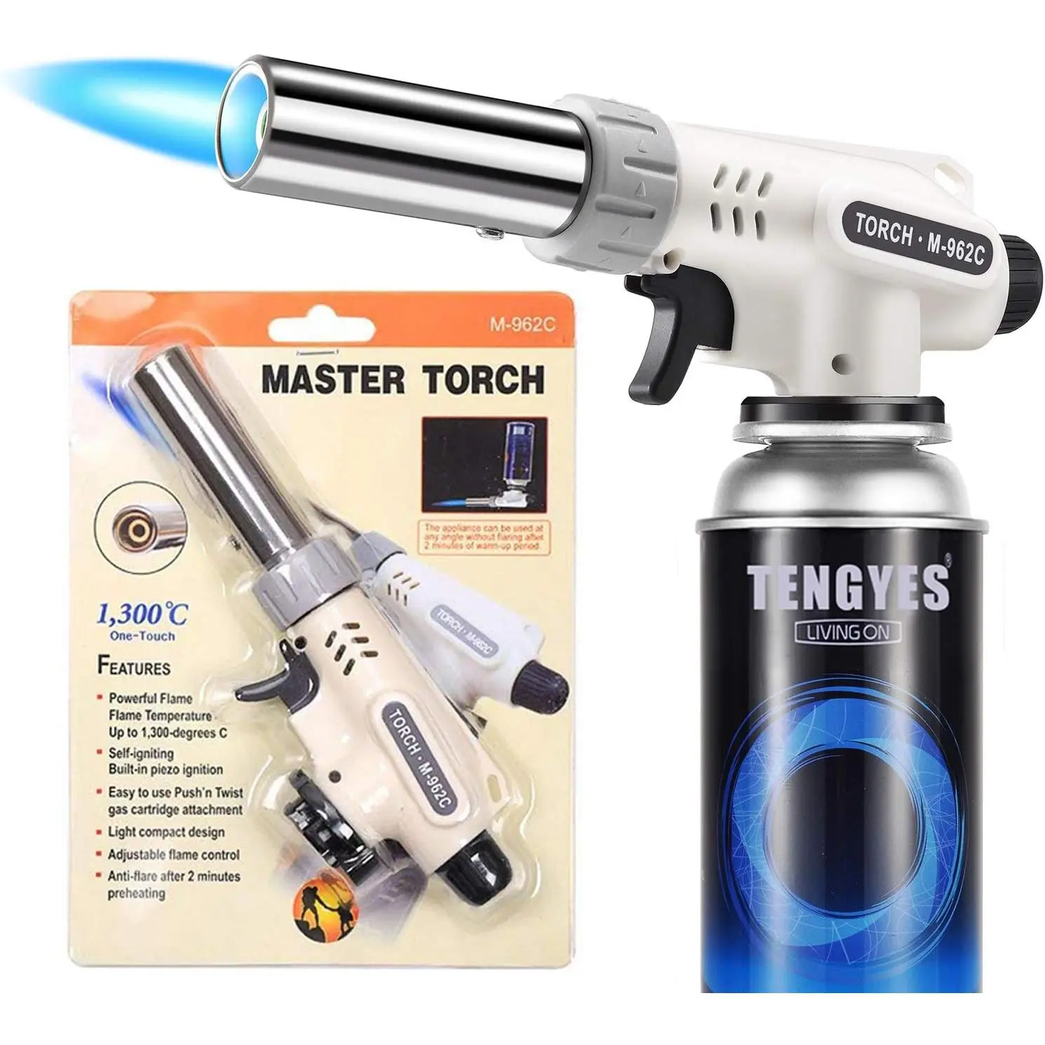 Kitchen Butane Blow Torch Lighter - Culinary Torch Chef Cooking Torches Professional Adjustable Flame with Reverse Use for Creme, Brulee, BBQ, Baking, Jewelry by , Butane Not Included