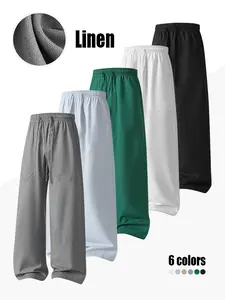 Men's linen fashionable loose sports pants, versatile in all seasons, suitable for wide leg casual pants, comfortable home pants, and daily sports pants