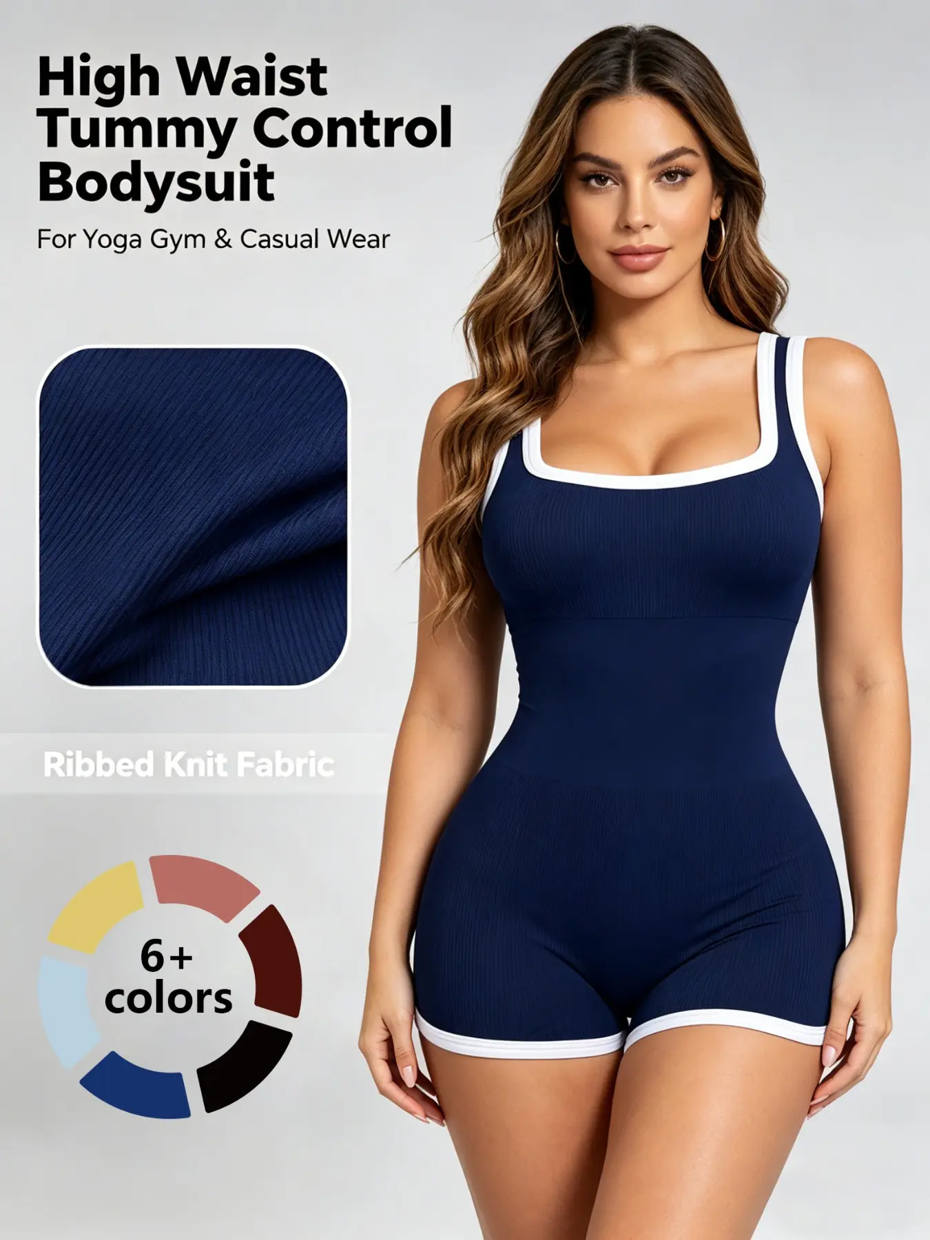 Women's Colorblock Ribbed Half-Length Jumpsuit, Activewear Jumpsuit, Slim Fit One-Piece, Short Colorblock Jumpsuit for Casual Wear, Stretchy Sports Jumpsuit