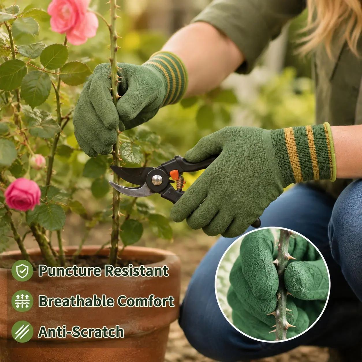 1 Pair Gardening Gloves, Wear Resistant Breathable Non-slip, Flexible Fit for Outdoor Planting Pruning and Daily Hand Protection Work