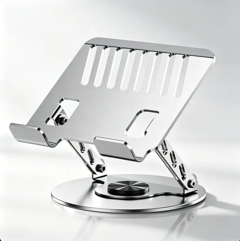 Adjustable Carbon Steel Laptop Stand 360° Rotating Base Foldable Multi-Angle Desktop Notebook Holder Ventilated Metal Riser For MacBook iPad All Laptops Office Home Desk Accessories