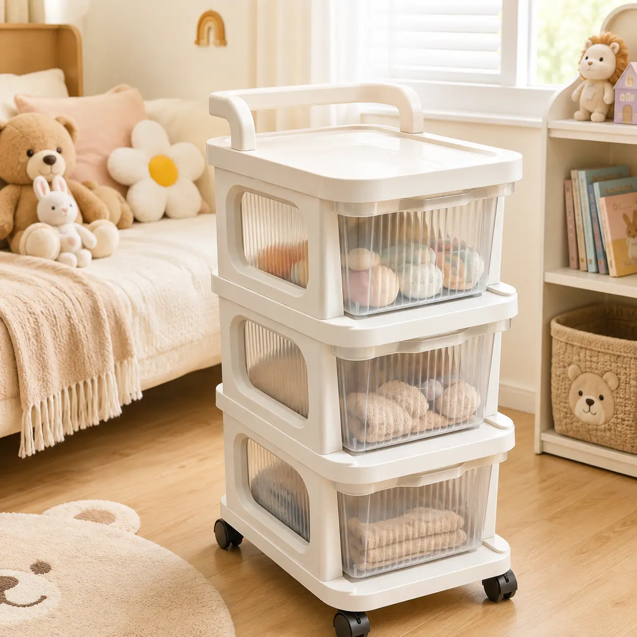 3-Tier Clear Drawer Storage Cart