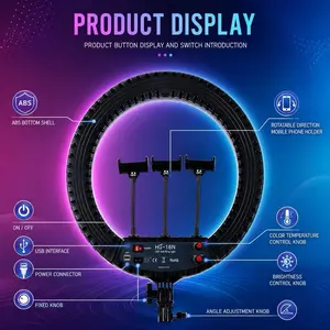 Photography 18 inch Ring Light LED Large Selfie Video with Remote Control ,Tripod Stand ,Phone Clip ,YouTube Live streaming ,Lighting Photo Studio ,Videography Equipment ,Photographic Kit ,Vlogging Kit ,Livestream Softbox