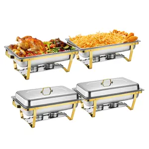 4/2/1 Packs Chafing Dish Buffet Sets, Stainless Steel Food Warmer Rectangular Foldable Buffet Set, Chafer Warmer, With Food Tray And Lid, Keep Foods Warm And Cold, Easy Cleaning, For Banquet, Party, Wedding [only For Cooking]